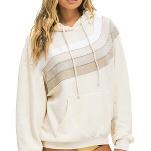 NWT Aviator Nation Wave Stripe Pullover Cream and Tan Hoodie- Large $196